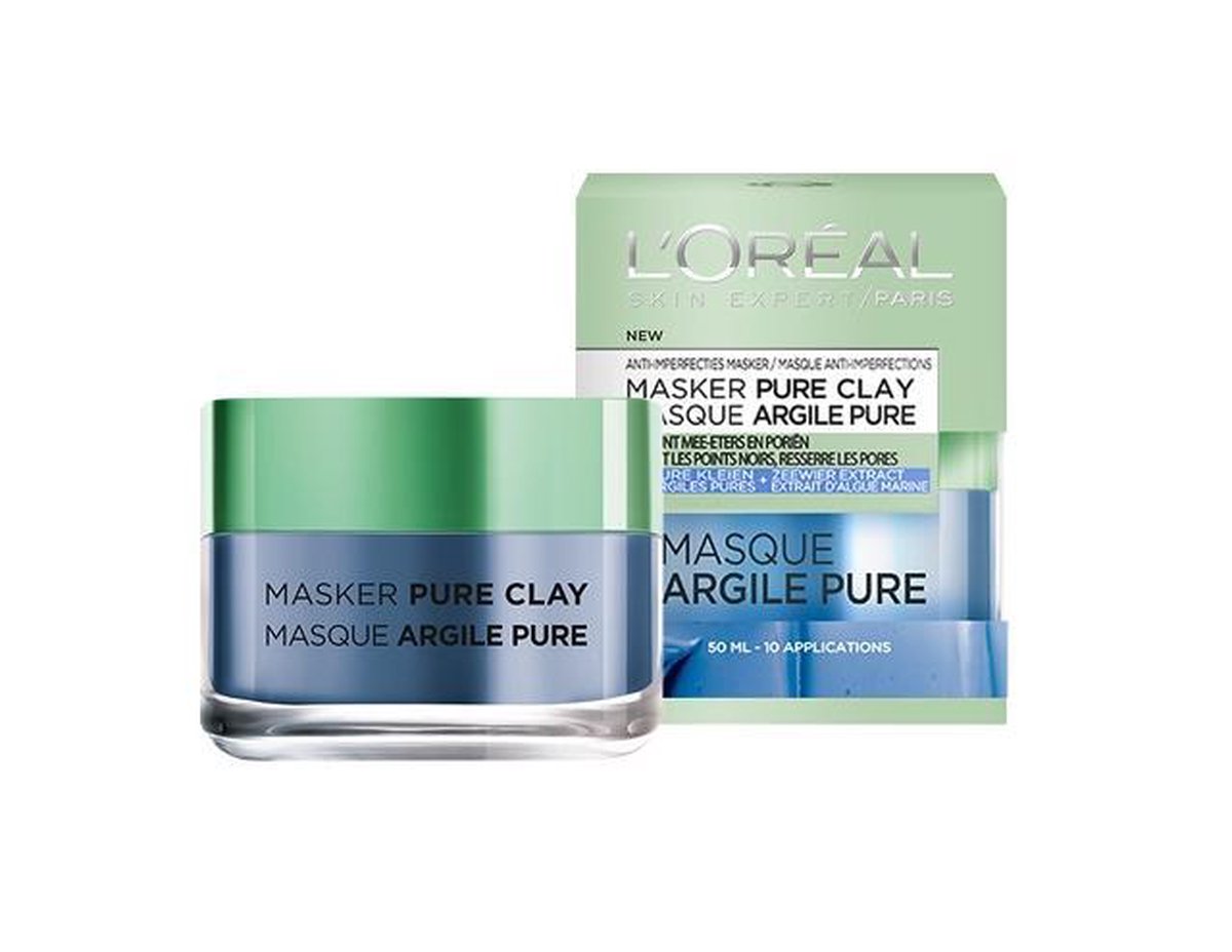 L'Oréal Paris Anti Imperfecties Pure Clay Gezichtsmasker - 50 ml -  Verminderd mee-eters | bol