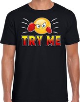Funny emoticon t-shirt Try me zwart voor heren S