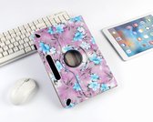 P.C.K. Hoesje/Boekhoesje/Bookcover/Case draaibaar paars met blauw bloemen print geschikt voor 10 inch Tablets universeel MET PEN EN GLASFOLIE