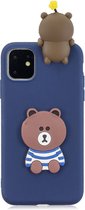 Speelse softcase met 3D bruin beertje voor iPhone 11 6.1 inch - Blauw