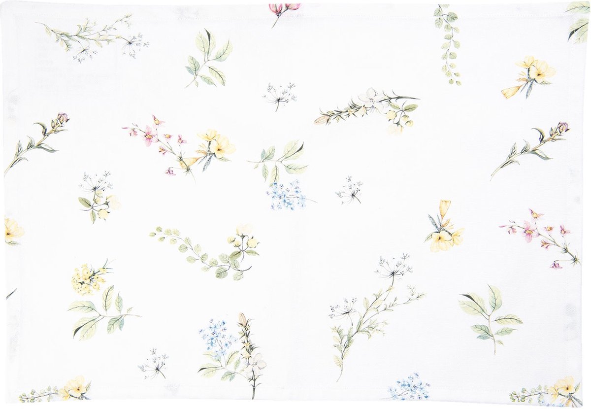 Clayre & Eef Placemats Set van 6 48x33 cm Wit Roze Katoen Rechthoek Bloemen Tafelmat