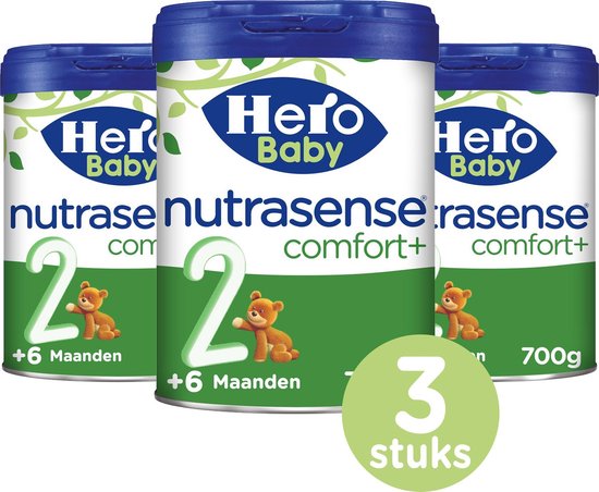 Hero Baby Nutrasense comfort+ 2 - Flesvoeding vanaf 6+ mnd - 3 x 700gr - Dieetvoeding baby voor krampjes, spugen en moeizame ontlasting - Palmolie Vrij