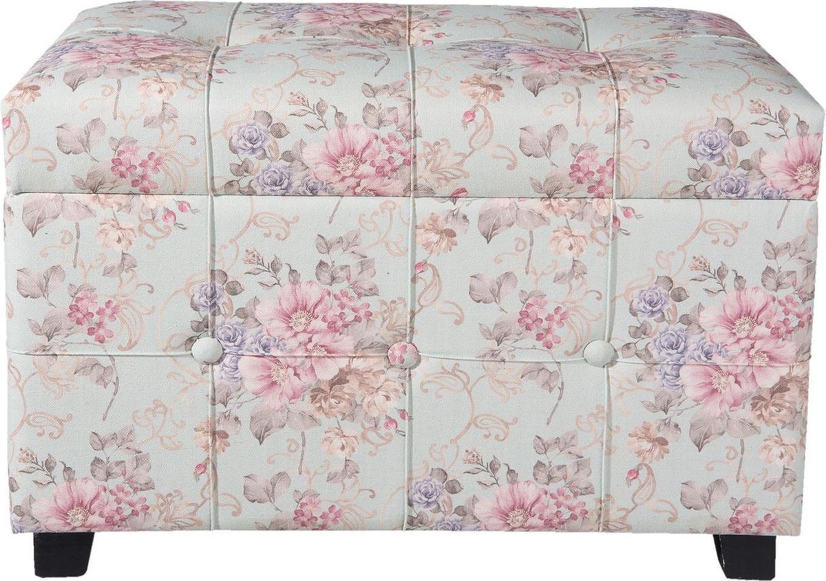 Poef 61x37x43 cm Roze Hout Bloemen