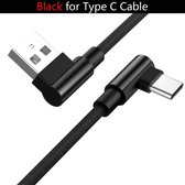 Buigkabel USB-C voor Android – Samsung, HTC, Sony, Huawei, Nokia, Motorola – 90 Graden oplaadkabel – Zwart