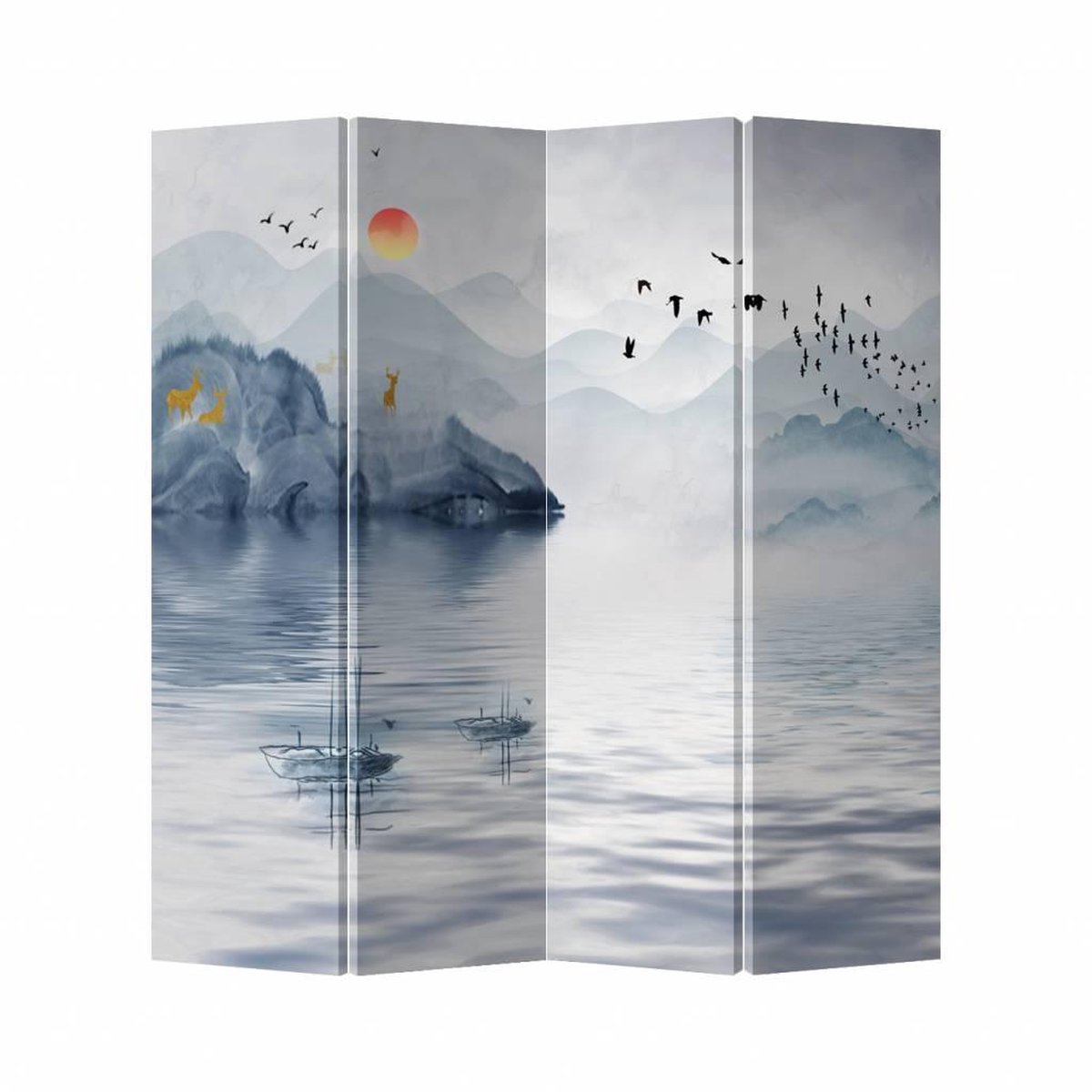 Fine Asianliving Kamerscherm Scheidingswand B160xH180cm 4 Panelen Meer Canvas Dubbelzijdig multi