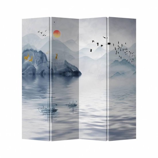 Fine Asianliving Kamerscherm Scheidingswand B160xH180cm 4 Panelen Meer Canvas Dubbelzijdig