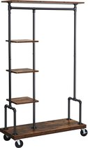 Nancy's Industrial Clothes Rack on Wheels - Patères - Tringle à vêtements - Portants à vêtements - Vintage - 4 roues - 5 étagères - Marron / Noir - 103,5 x 40 x 174,5 cm