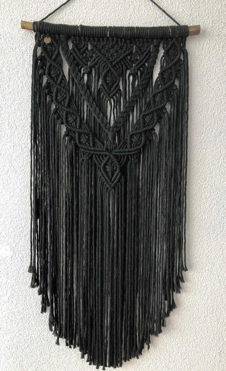 Muurdecoratie - macrame - macramé - 035 velved groen - handgemaakt - knopen - touw - wanddecoratie, wandkleed