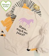 Rompercity - Design Romper Mama mag ik een paard? - Roze / Biologisch Katoen / Geboorte Cadeau / Maat 50-56