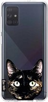 Casetastic Samsung Galaxy A71 (2020) Hoesje - Softcover Hoesje met Design - Peeking Kitty Print