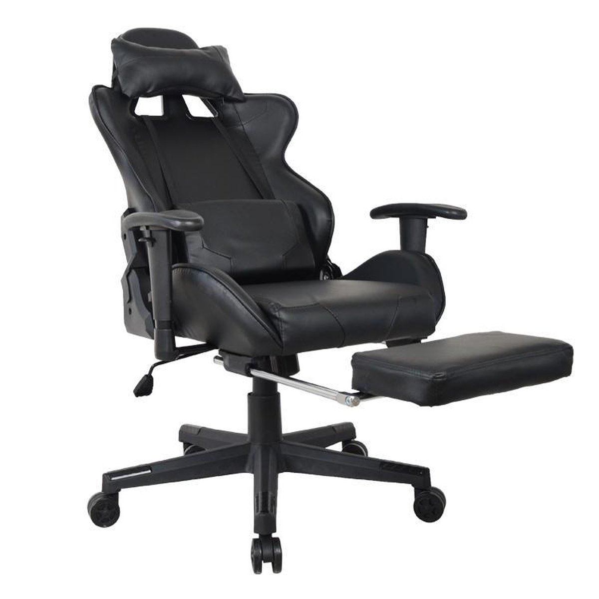 Gamestoel Thomas met voetsteun - bureaustoel racing stijl - verstelbaar - zwart