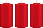 3x Rode cilinderkaarsen/stompkaarsen 8 x 15 cm 69 branduren - Geurloze kaarsen – Woondecoraties