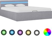 Bedframe met opslag en LED stof lichtgrijs 140x200 cm