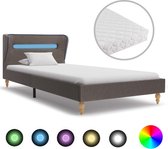 Bed met LED en matras stof taupe 90x200 cm