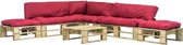 6-delige Loungeset pallet met rode kussens FSC hout