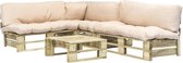 4-delige Loungeset - Pallet met zandkleurige kussens - FSC hout - (incl. Fleecedeken)