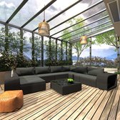 10-delige Loungeset met kussens poly rattan zwart (incl. Fleecedeken)