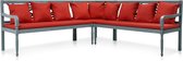 3-delige Loungeset massief acaciahout grijs en rood (incl. Fleecedeken)