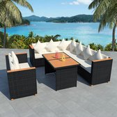 5-delige Loungeset met kussens poly rattan zwart (incl. Fleecedeken)