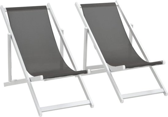 Strandstoelen inklapbaar 2 st aluminium en textileen grijs | bol.com