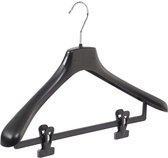 De Kledinghanger Gigant - 50 x Mantel / kostuumhanger kunststof zwart met schouderverbreding en anti-slip knijpers, 45 cm