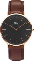 Daniel Wellington Classic Black Bristol DW00100125 - Horloge - Leer - Bruin - Ø 40mm