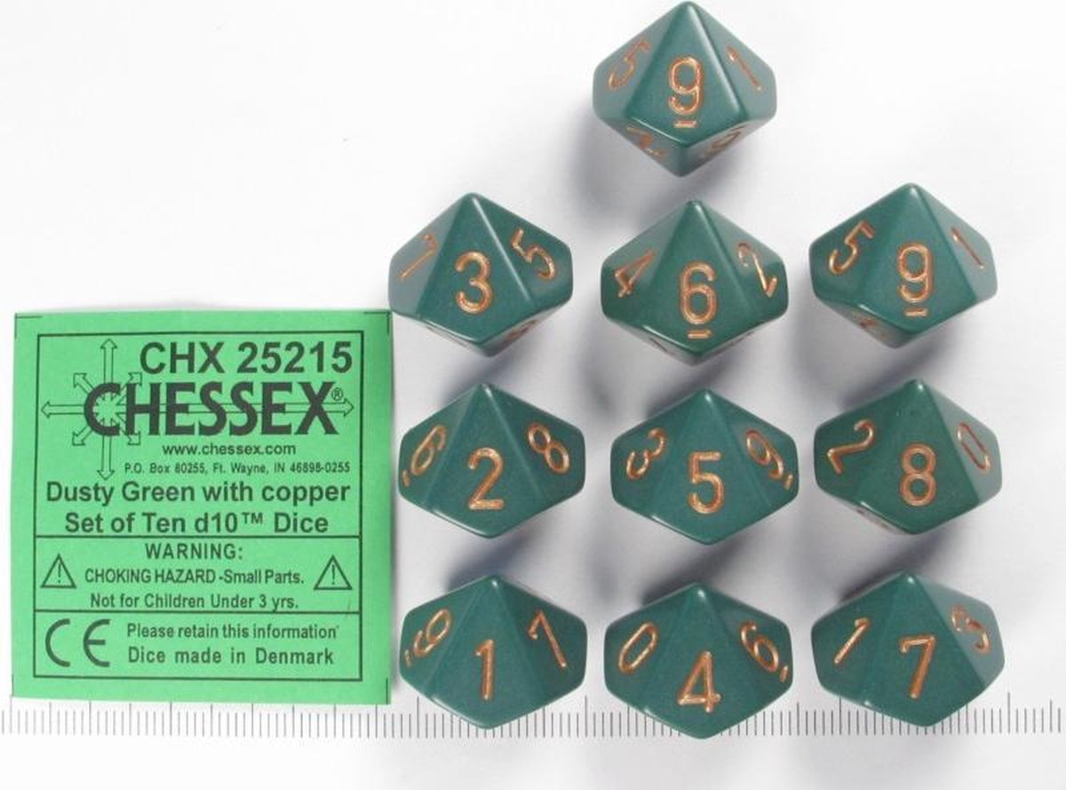 Chessex Opaque Dusty Green/goud D10 Dobbelsteen Set (10 stuks)