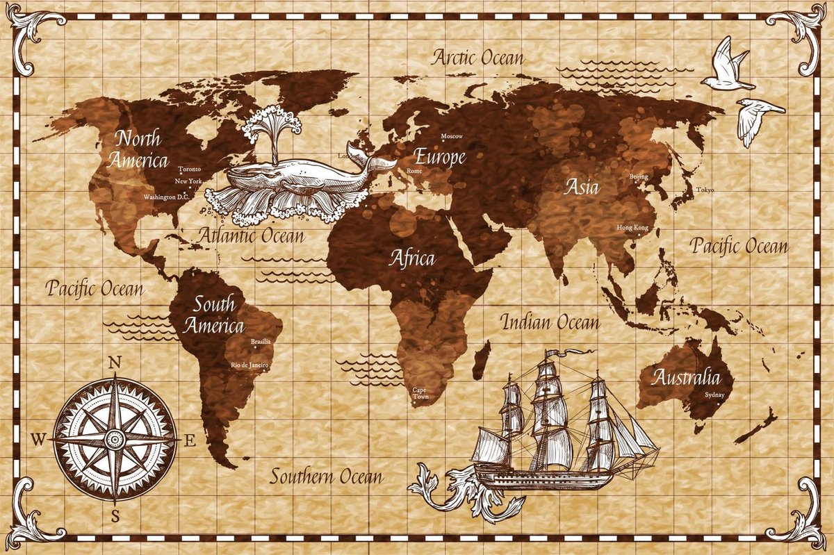 schild Inspecteur draai Poster Oude wereldkaart - landkaart - 91,5 x 61 cm | bol.com