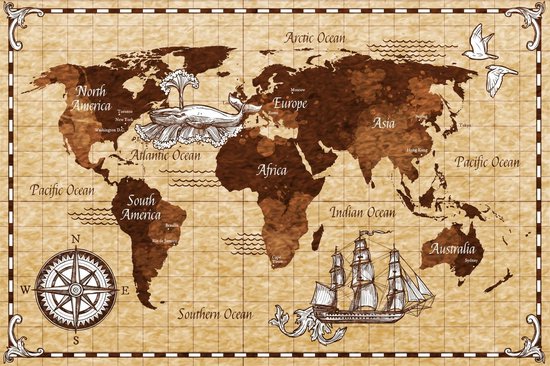 Poster Oude wereldkaart - landkaart - 91,5 x 61 cm | bol.com