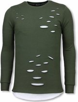 Longfit Sweater - Damaged Look Shirt - Groen