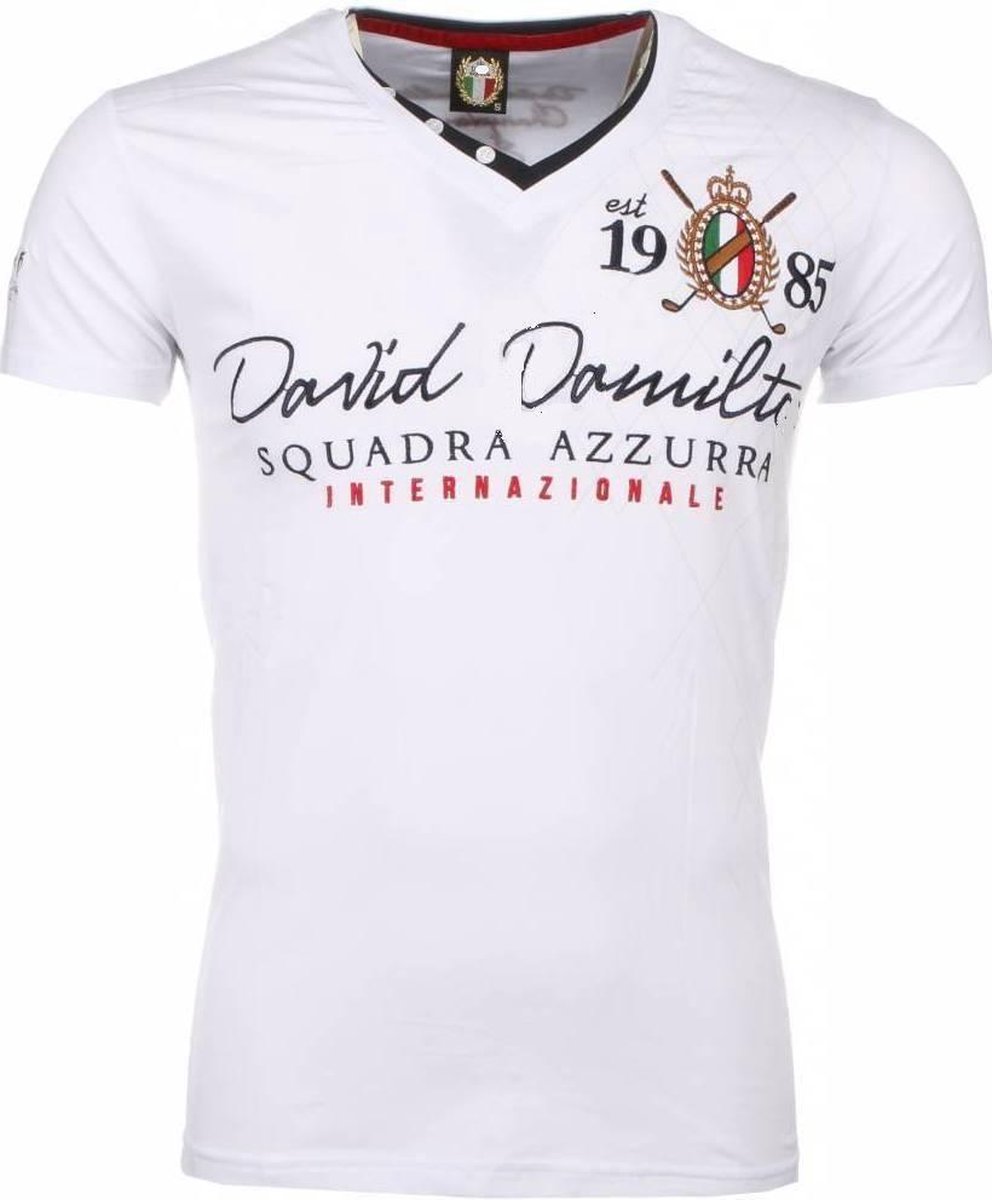 Italiaanse T-shirt - Korte Mouwen Heren - Borduur Squadra Azzura - Wit