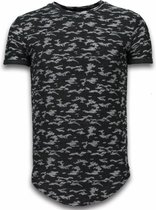 Fashionable Camouflage T-shirt - Long Fit Shirt Army Pattern - Zwart
