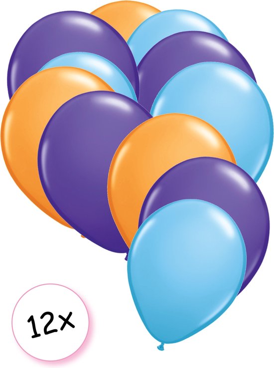 Ballonnen Oranje, Paars, Licht blauw 12 stuks 27 cm
