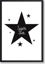 Seldona® Poster kinderkamer Superstar - Zwart wit - Scandinavisch design - jongen / meisje - Babykamer posters - A3 formaat (30x40cm) Poster ster