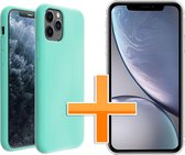 HB Hoesje Geschikt voor Apple iPhone 11 Pro Max - Siliconen Back Cover & Glazen Screenprotector - Turquoise