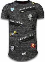 Longfit Asymmetric Embroidery - T-Shirt Patches - Elite Crew - Zwart