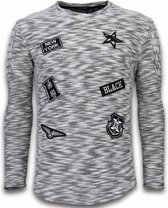 Sweater Heren - Longsleeve - Long Fit Sweater - Patches Biker Sleeves - Zwart