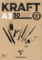 Bloc A3 Papier Kraft Clairefontaine - Marron - Contient 50 feuilles de 120 gr
