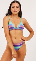 Seafolly Baja Stripe Fixed Tri Bra Purple Haze - Sexy Gestreept Dames Bikinitopje Top - Groen/Geel/Paars - Maat 36 (S)