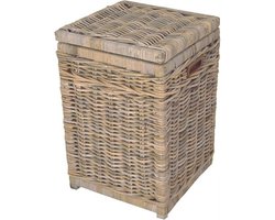 Wasmand - Vierkant - Met deksel - 40x40xH65 - Riet - Rotan