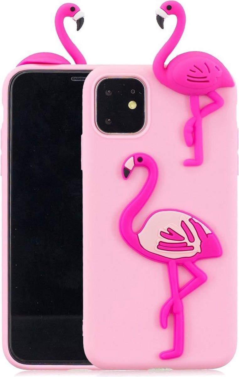 Zomerse softcase met 3D flamingo's voor iPhone 11 6.1 inch - Roze
