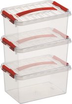 3x Sunware Q-Line opberg boxen/opbergdozen 6 liter 30 x 20 x 14 cm kunststof - Opslagbox - Opbergbak kunststof transparant/rood