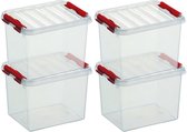 10x Sunware Q-Line opberg boxen/opbergdozen 3 liter 20 x 15 x 14 cm kunststof - Opslagbox - Opbergbak transparant/rood kunststof