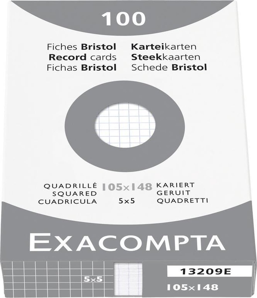 Exacompta etui 100 steekkaarten bristol - geruit 5x5 niet geperforeerd 105x148mm - Wit - 13209E