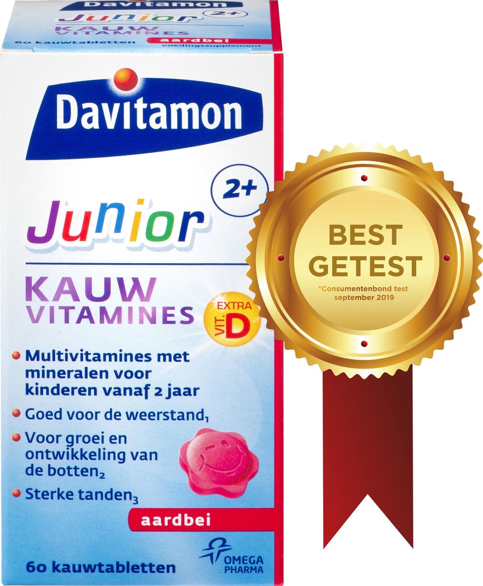 behang Leuren Kantine Davitamon Junior 2+ Kauwvitamines - multivitamine kind - aardbei - 60  tabletten | bol.com