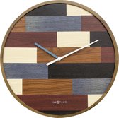 NeXtime Patch Wood - klok - Rond - Hout - Stil uurwerk  - Ø 45 cm -  Multi color