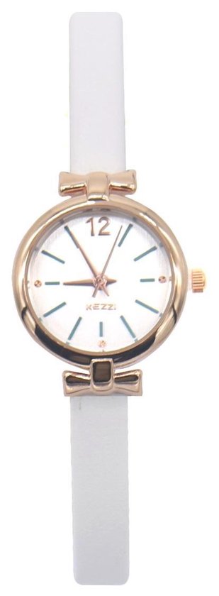Dielay – Horloge – Kast 25 mm – Band PU Kunstleer – Quartz – Wit en Roségoudkleurig