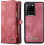 Caseme - vintage 2 in 1 portemonnee hoes - Geschikt voor Samsung Galaxy S20 Ultra - Rood