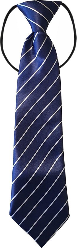 Fako Fashion® - Cravate pour enfants - Imprimé - Élastique - Bleu marine à rayures blanches
