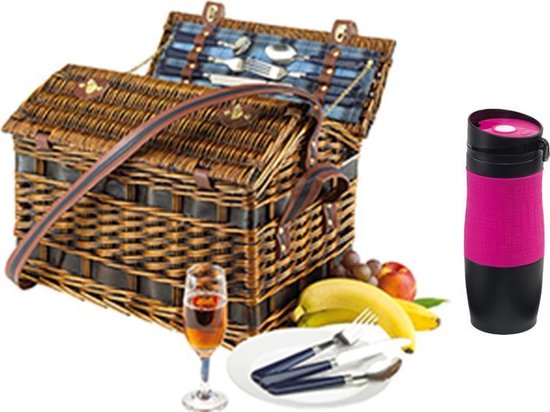 Panier pique-nique Fabia avec tasse thermos rose